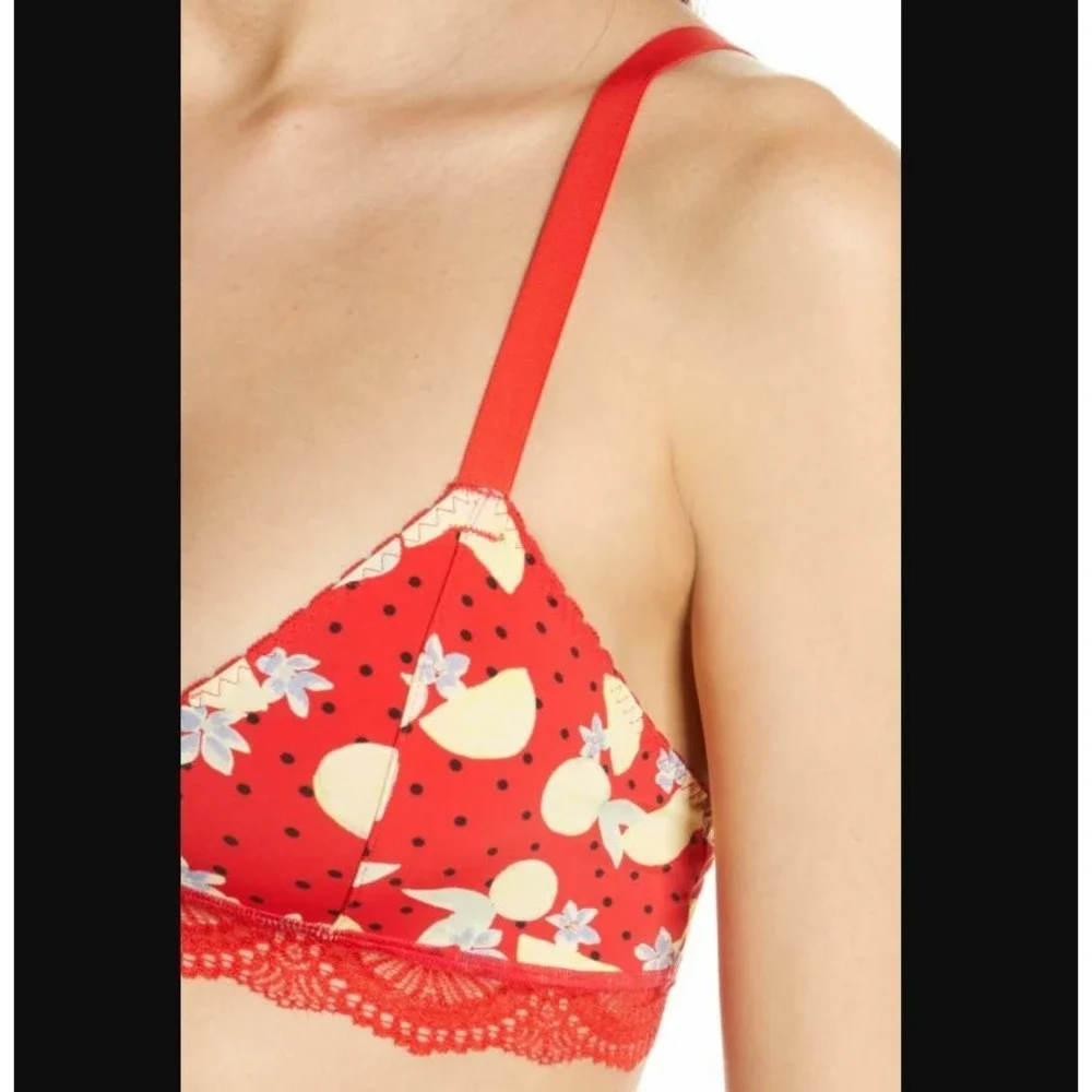 Free People NEW‎ Womens Small Red Cherry Mari Printed Bralette Lace ob923939